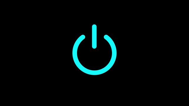 Glowing neon power button animation, digital start and shutdown symbol for technology interface