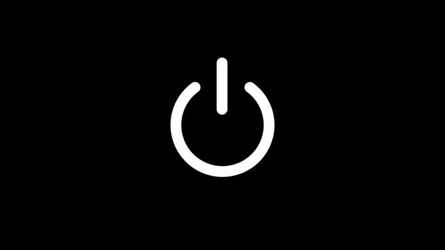 Minimalist power button animation, glowing white symbol on black background, for tech interface switch