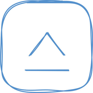 Blue hand drawn media eject button icon in rounded square frame perfect for interface navigation.