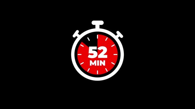 52 minute countdown timer animation with red progress indicator on black background, for time management