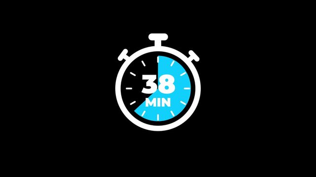 38 minute stopwatch timer animation with blue progress indicator for productivity and time management projects