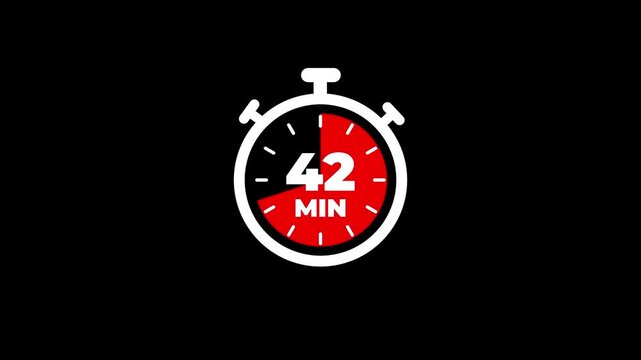 42 minute timer countdown animation: minimalist red and white stopwatch for time management 42 minutes