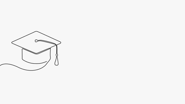 Continuous Line Art Animation of Graduation Cap Trophy and Target Bullseye on White   