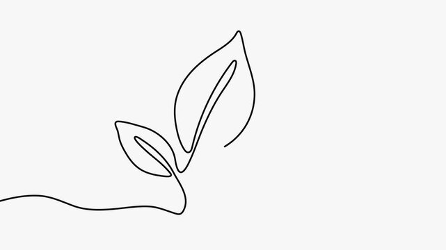 Continuous Line Art Animation of Green Plant Sprout with Power Plug on White Background   