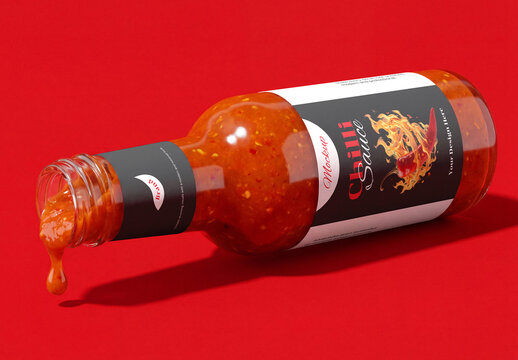 Hot Sauce Bottle Mockup on Red Background