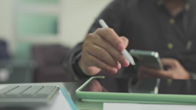 Accountant conducts financial analysis, performing thorough analysis alongside systematic audit duties as experienced accountant calculates budget metrics.