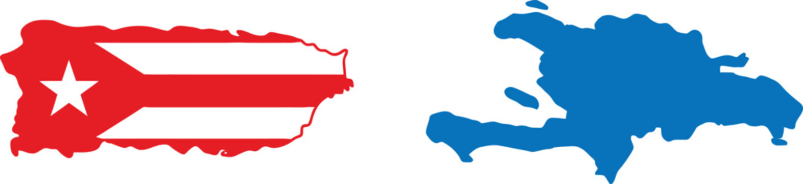 Map of puerto rico with flag pattern and map of hispaniola island in blue color