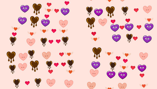 Seamless pattern of cartoon hearts and chocolate drips