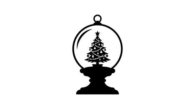 Christmas tree inside a glass snow globe silhouette on a decorative base