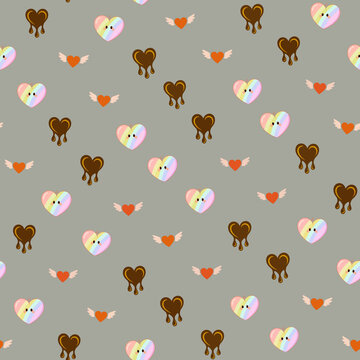 Seamless pattern of cartoon hearts