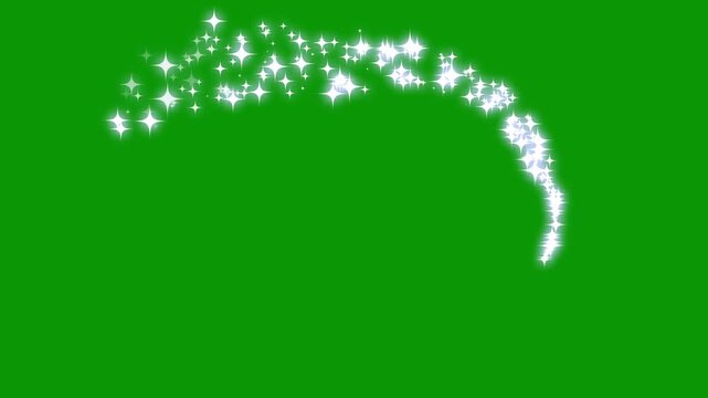 sparkling fairy light cascade, brilliant pearl starlets, drifting shimmer particles, graceful glowing curves, mystical dust pathway, green chroma backdrop. 4k loop animation