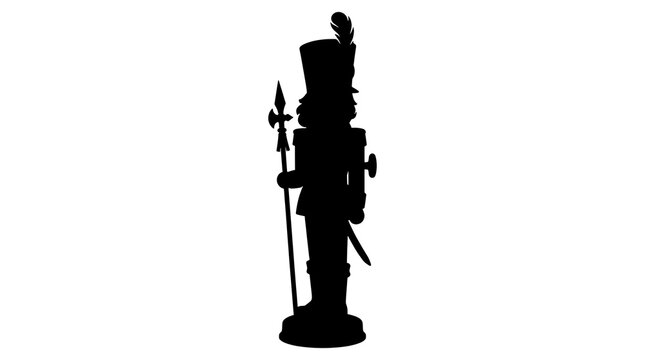 Black silhouette of a christmas nutcracker soldier holding a ceremonial spear