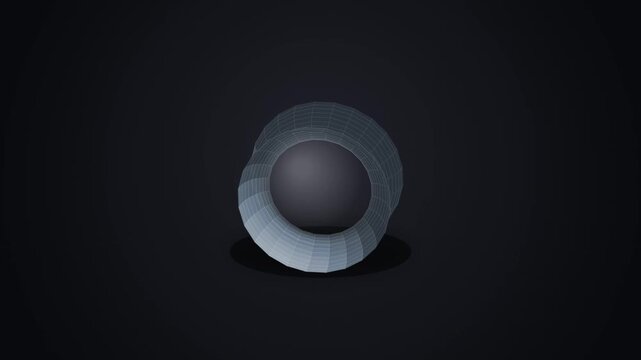 Wireframe 3d geometric shapes morphing transition animation on dark background loop clip.
