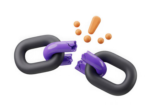Broken metal chain link 3D icon isolated on a transparent background