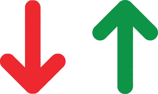 Red arrow pointing down and green arrow pointing up icon set