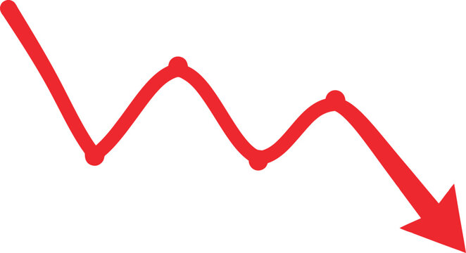 Red wavy line graph showing a downward trend with an arrow pointing down