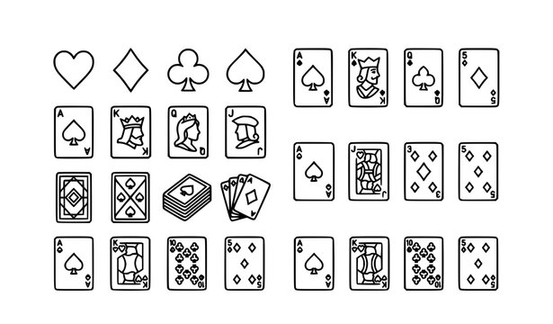 Playing Card Icons Set with Poker Suits Ace King Queen Jack and Number Cards