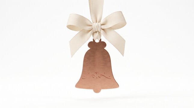 Engraved copper bell ornament with satin bow christmas ornament hanging decora