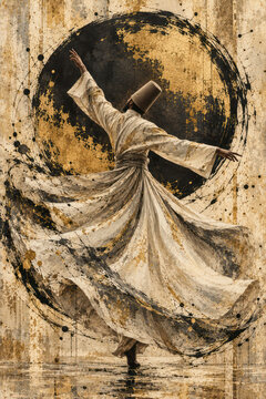 Whirling Dervish in White Robe Symbolizing Sufi Meditation and Spiritual Journey
