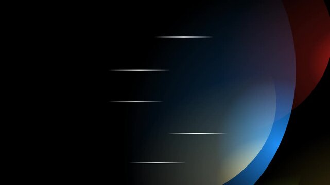 Abstract dark background with glowing horizontal lines and colorful overlapping shapes in red and blue