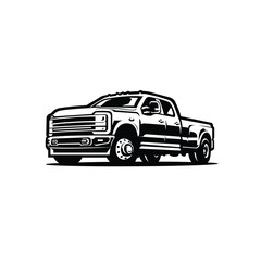 Obraz premium Dually truck vector monochrome illustration isolated. Pickup double cabin truck vector