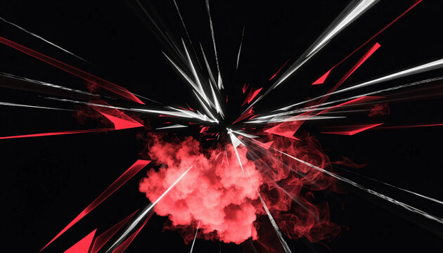 Abstract futuristic red and white glowing light explosion with dynamic energy rays