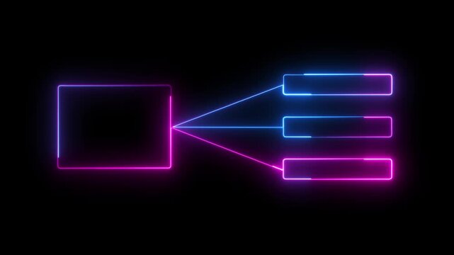 Neon flowchart infographic animation with glowing pink and blue lines for business data presentation