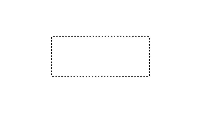 Minimalist black dotted rectangular border frame animation on white background, for digital overlay