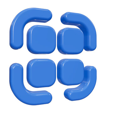 Glossy blue 3D abstract geometric symbol with rounded squares and brackets