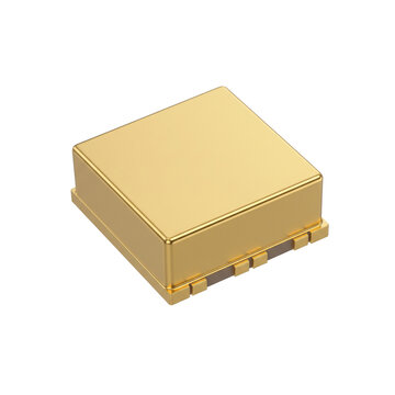 Gold surface mount electronic component 3D render isolated on white background