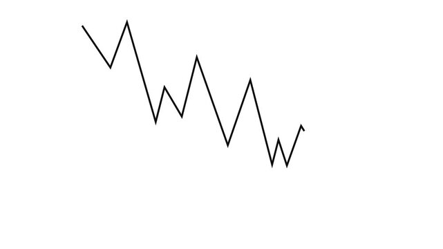 Continuous line drawing animation of a downward trend graph, financial loss and economic crisis concept, business arrow chart showing decline isolated on white background