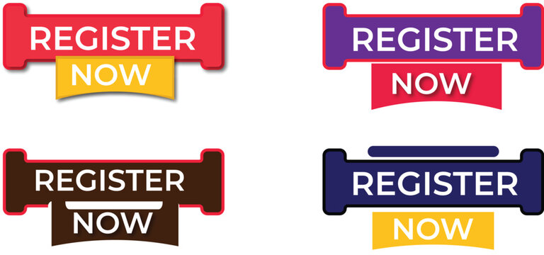 Register Now Badge Collection For Education And Business Promotion