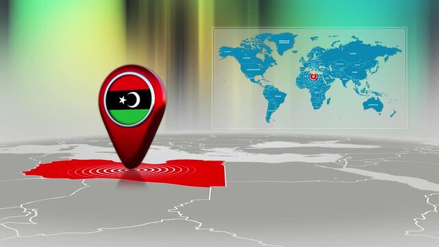 Libya World Map Pin Location Background Loop 4k