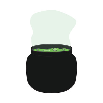 Witch Cauldron with Boiling Green Potion Halloween Vector Isolated Element