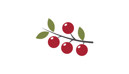 Obraz premium Beautiful illustration of red cranberries or redcurrants on a small branch with green leaves, isolated on white.