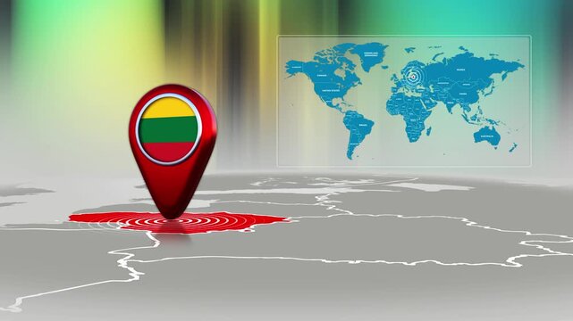 Lithuania World Map Pin Location Background Loop 4k