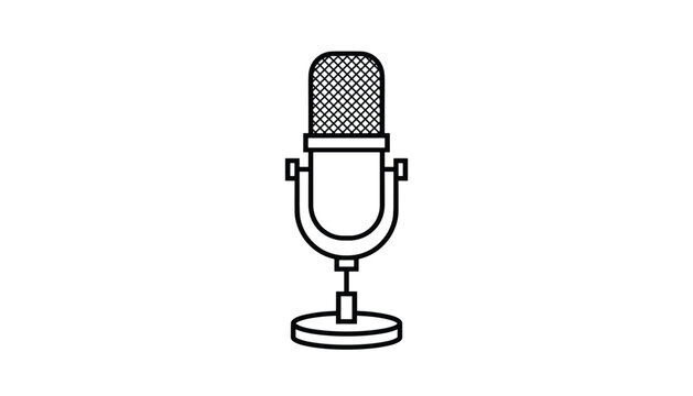 Classic retro style studio vocal microphone outline icon vector illustration isolated on plain white background.