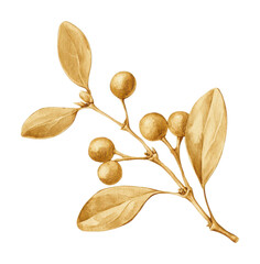 Fototapeta premium PNG Golden botanical branch with leaves and berries, vintage illustration