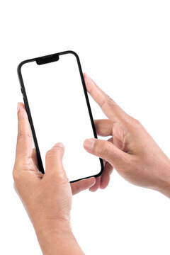 Hands Using Smartphone with Blank Screen.