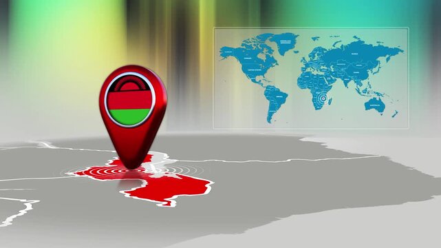 Malawi World Map Pin Location Background Loop 4k