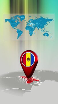 Moldova World Map Pin Location Background Loop Vertical