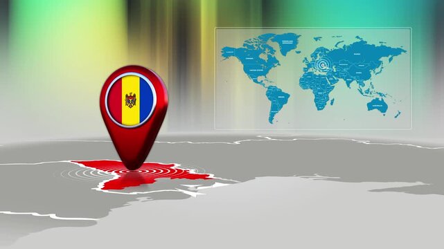 Moldova World Map Pin Location Background Loop 4k