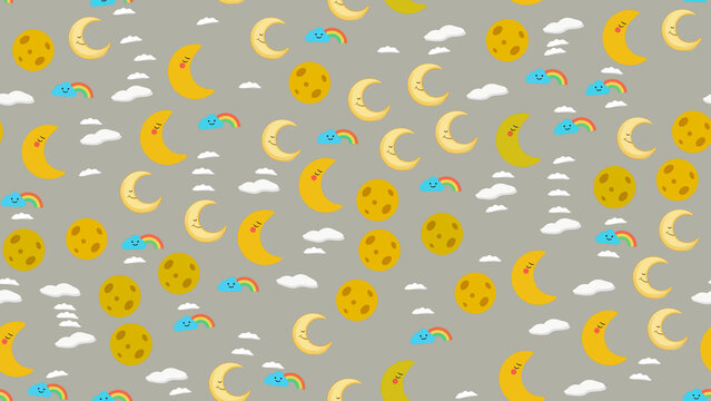 Cartoon celestial pattern with moons and clouds