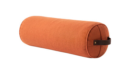 Obraz premium Orange cylindrical yoga bolster pillow with brown handle isolated on transparent background