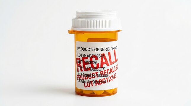 Medical Prescription Bottle Recall Notice Warning.