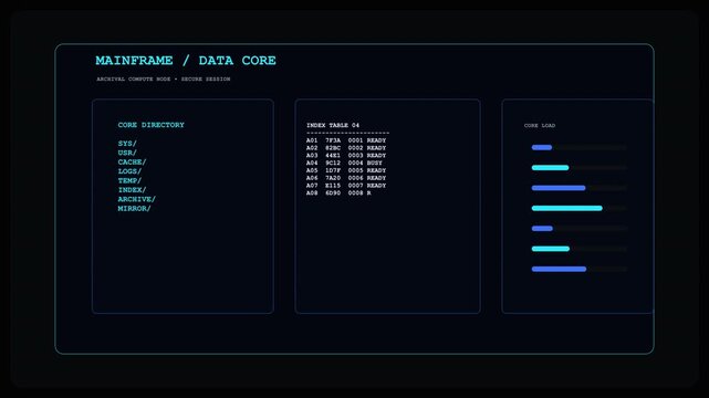 Old Computer Terminal Futuristic Data Dashboard Interface Featuring Animated Blue Statistics Charts And Graphs