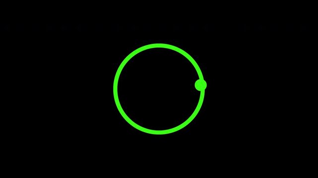 Green dot orbiting around a ring loading spinner animation, minimal circular loader on transparent background alpha channel, seamless loop in 4K