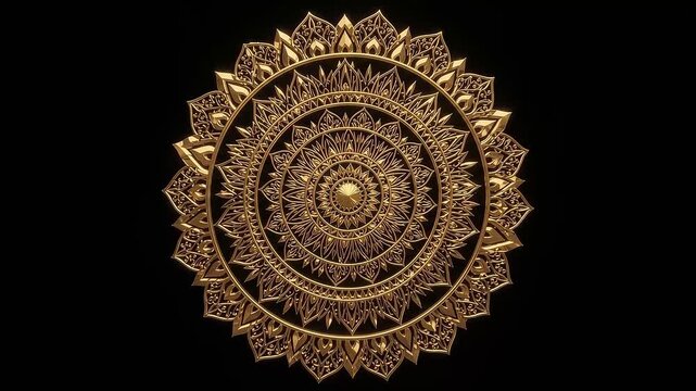 Hyper Detailed Gold Mandala Rotation Loop 4K