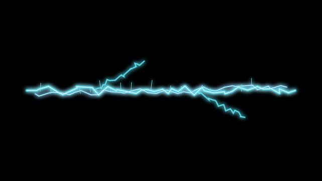 glowing blue lightning animation effect with electrical spark and thunder bolt energy flashing on black background