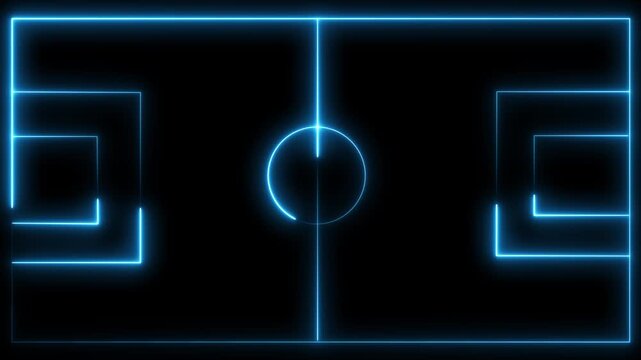 Blue glowing neon football field pitch layout vector illustration